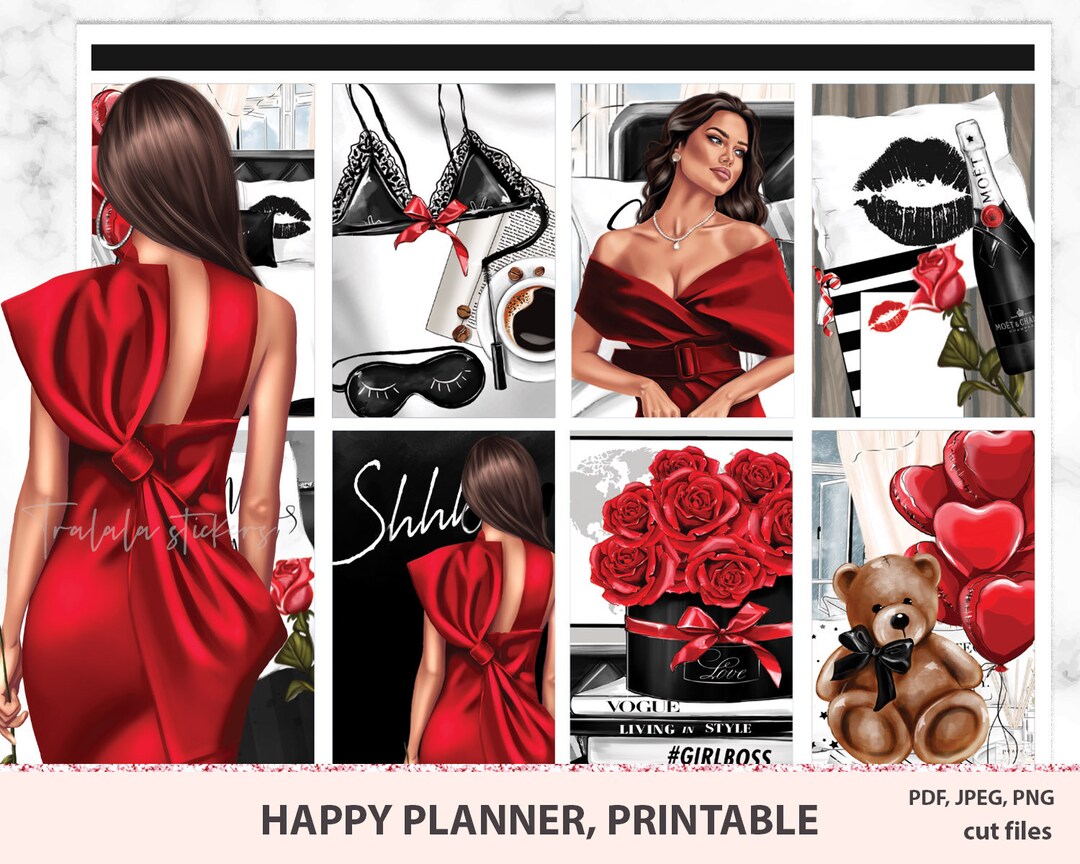 Valentines Day Happy Planner Printable Kit, Weekly Vertical Stickers ...