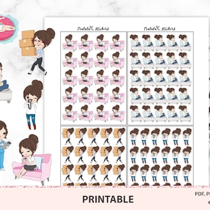 Naklejki do planera Chibi Girls, Zestaw do druku, Naklejki do planera, Naklejki do dziennika Bullet, Naklejki do Bujo Girl, Pakiet cyfrowy, Ogólne działania