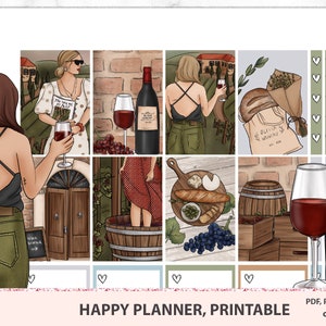 Automne Happy planner autocollants kit imprimable, Vineyard MAMBI ensemble hebdomadaire, Dégustation de vin cave météo plusweter, automne sur le sujet Silhouette coupé fichiers