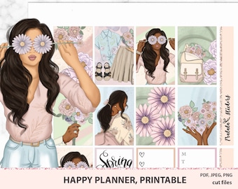 Flowers Weekly Planner Sticker for use with Happy Planner, Cut Files, Printable Stickers, PDF, Digital Download, Cricut, Silhouette