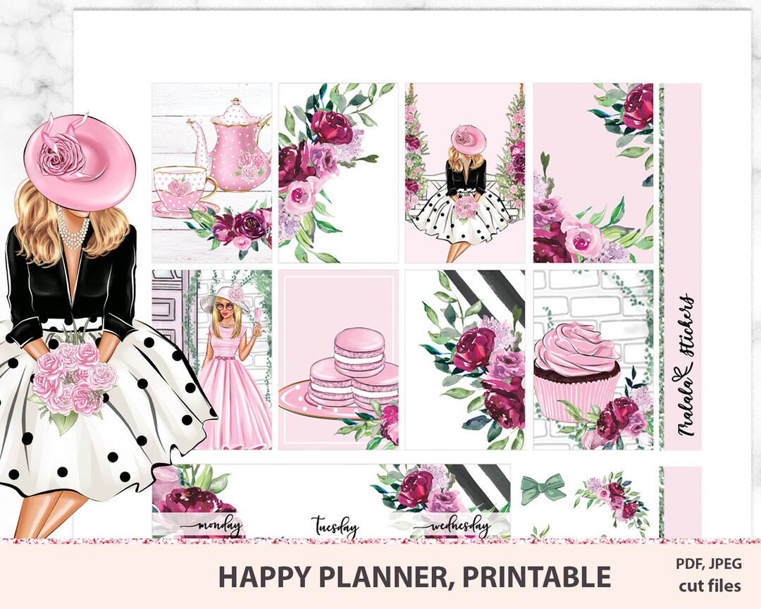 Happy Planner Printable Planner Stickers Tea Party, Brunch Sticker Kit ...