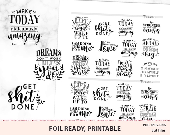 Quotes Planner Stickers Printable, Foil Ready Stickers, Erin Condren