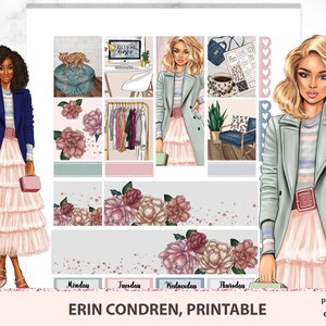Chicas de moda Erin Condren Kit de pegatina vertical, paquete de pegatinas imprimibles temáticas de otoño, conjunto imprimible ECLP, kit de mujer afro, kit descargable