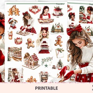 Pegatinas para planificadores de repostería navideña, galletas navideñas imprimibles, pan de jengibre y decoración acogedora para la cocina para planificadores, diarios y álbumes de recortes