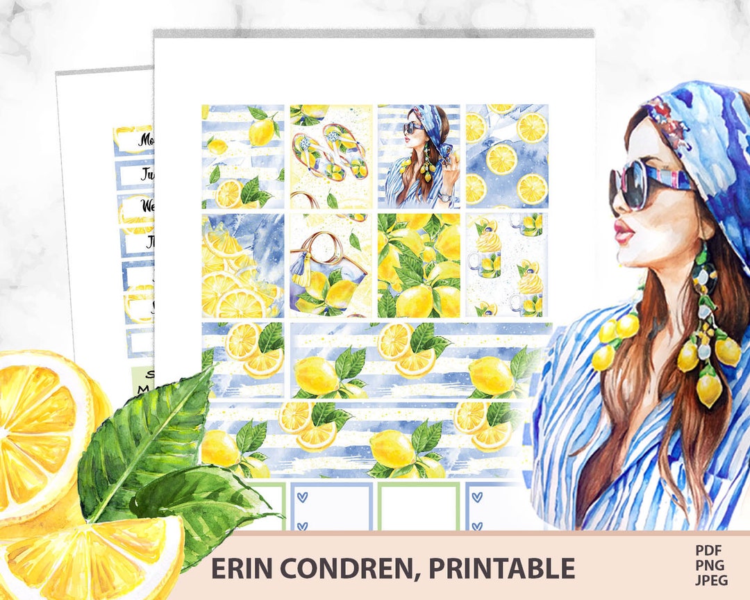 Printable Planner Sticker Kit Erin Condren, Lemonade Vertical Set ...