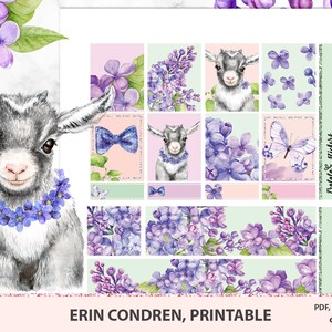 Lilac Erin Condren planner stickers printable, printable weeky planner, watercolor stickers, floral pack, flowers , violet stickers, spring