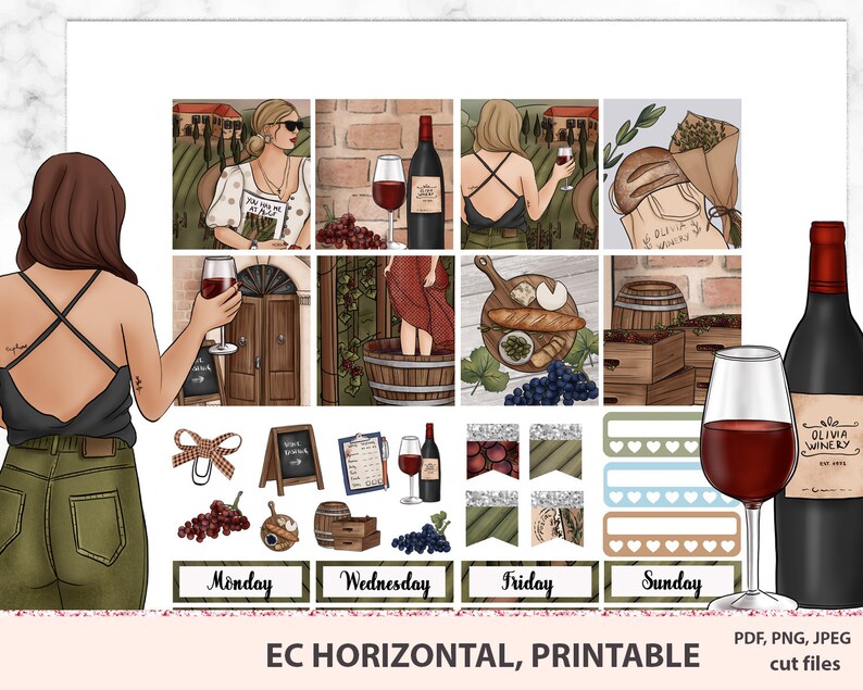 Wine Reservation tasting Erin Condren printable Fall planner Free shipping anywhere in the nation stickers Viney