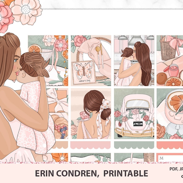 Mother’s Day printable stickers, mother weekly, Mom deco kit, Erin Condren vertical, Mommy baby children digital pack, Cricut, SIlhouette