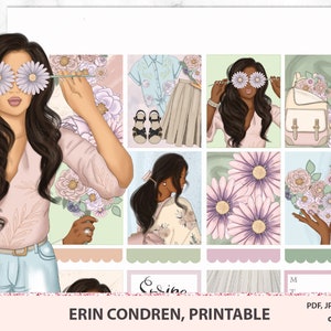 Flowers Erin Condren planner stickers vertical, Printable planner stickers, Instant download, Cricut/Silhouette cut files, floral weekly kit