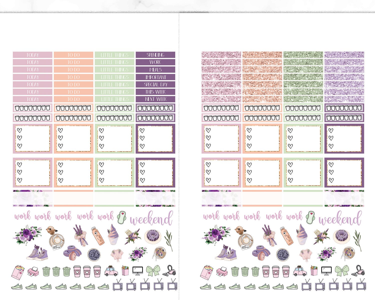 Lavender Flowers Happy Planner Printable Stickers Spring | Etsy