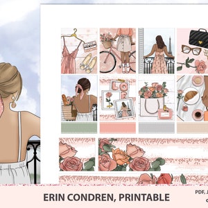 Día de San Valentín imprimible planificador pegatinas Erin Condren, kit de pegatinas de primavera, conjunto semanal de París ECLP, pegatinas digitales, paquete de portátiles de viajeros