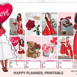 Kit de planificador semanal de planificador feliz imprimible, pegatinas del planificador de bricolaje del día de San Valentín, archivos de corte de la silueta, pegatina imprimible. Set de febrero