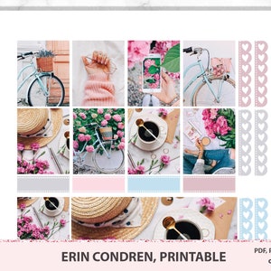 Erin Condren printable planner stickers with flowers, full photo kit for coffee lovers, vertical planner kit with Silhouette cut files image 1