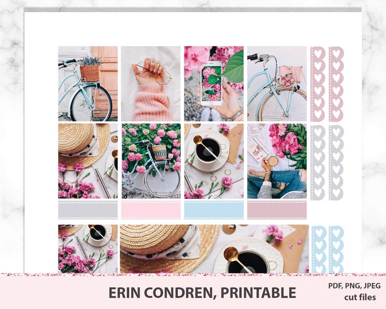 Erin Condren printable planner stickers with flowers, full photo kit for coffee lovers, vertical planner kit with Silhouette cut files image 1