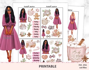 Christmas printable planner stickers for Erin Condren, Happy planner weekly sticker kit, Winter spread, Holidays set, Silhouette cut files
