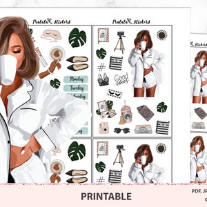 Estou muito ocupado com adesivos de planejador para impressão, diário de planejador feliz, conjunto de diário com marcadores para impressão com tema floral, garotas afro-americanas