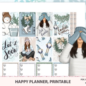 Autocollants Snow Happy planner Classic imprimables, kit hebdomadaire neige, bébé il fait froid dehors, carnet de voyageurs sur le froid Silhouette