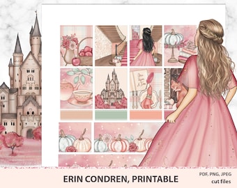 Fairytale Fall Planner Stickers Printable, Printable set, Erin Condren weekly kit, Autumn, Pumpkins,  Silhouette Cut Files, Cricut stickers