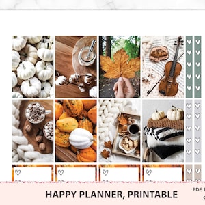 Pumpkin spice printable planner stickers for Classic Happy planner, MAMBI autumn photo kit, vertical spread with coffe and tea PDF PNG files