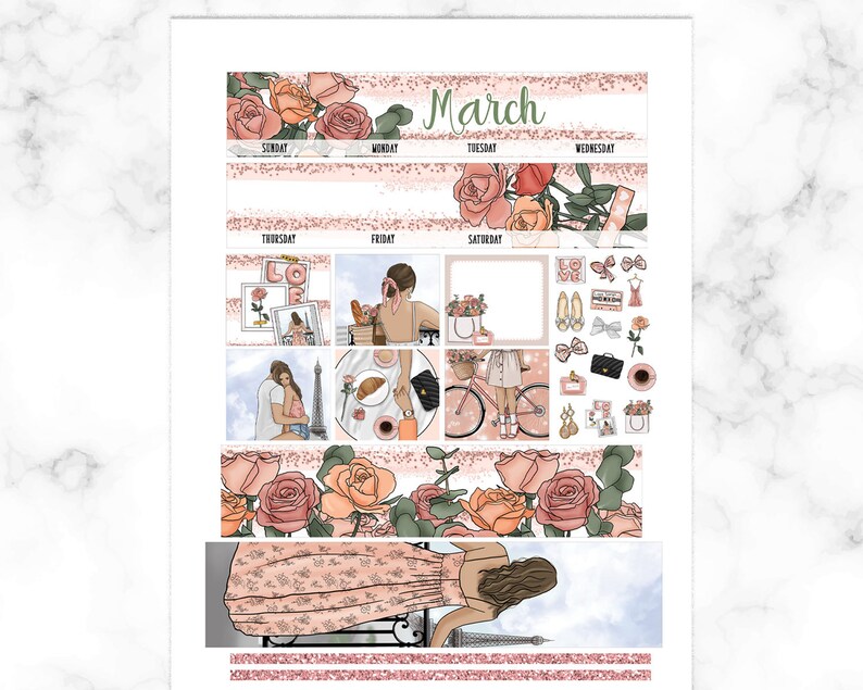 Printable March Monthly Kit Erin Condren, ECLP Monthly View Stickers ...