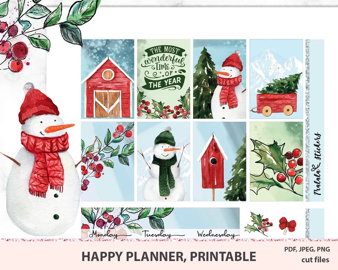 Watercolor Holiday Happy Planner Printable Kit, Pastel Colors Spread ...