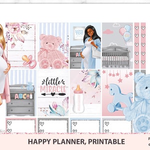 Adesivos de planejamento de maternidade para impressão para planejador feliz clássico, kit semanal de mãe para ser, nova chegada vertical, mãe grávida, novo conjunto de bebê