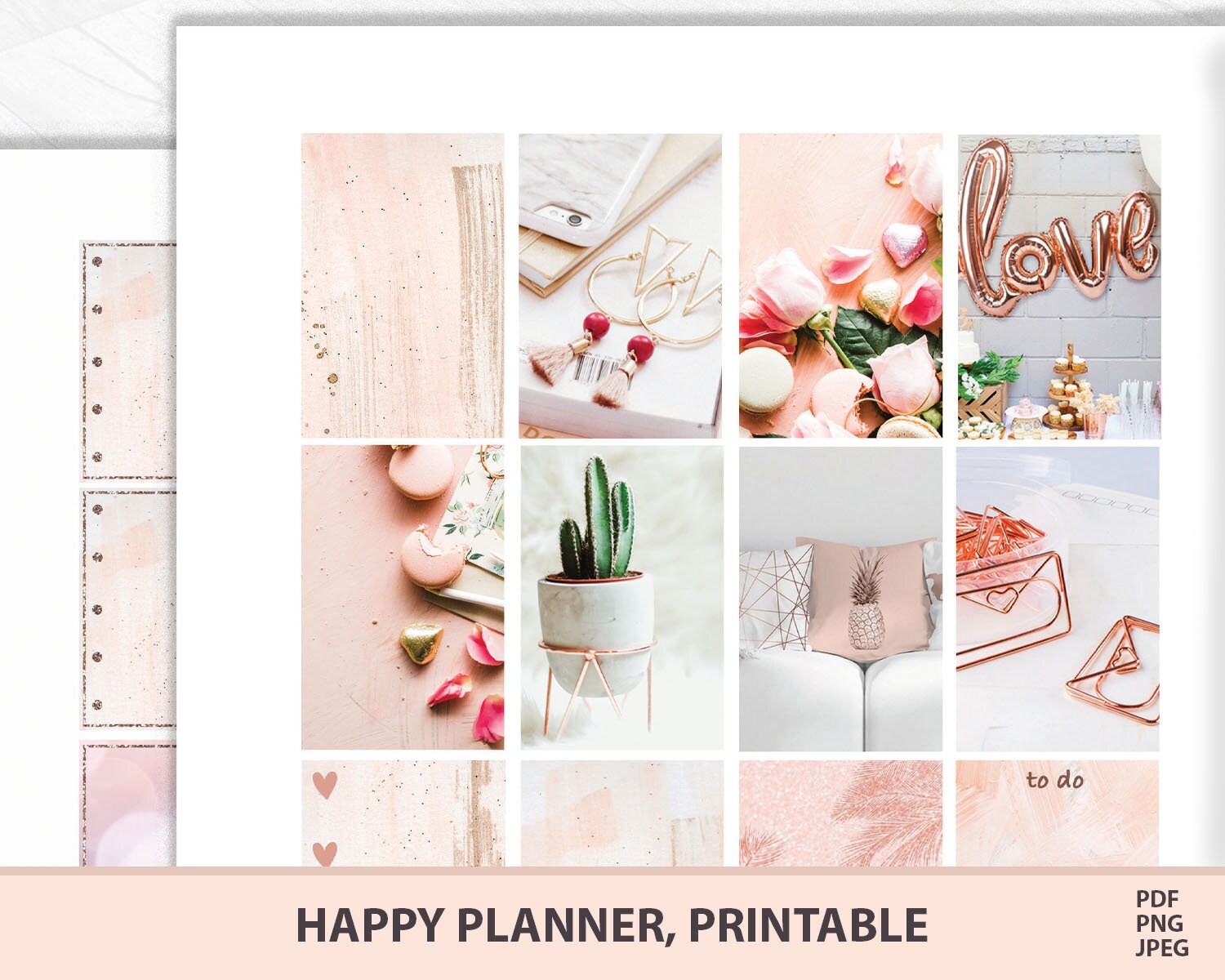 Rose gold and pink printable weekly kit stickers with roses | Etsy