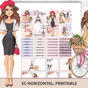 Fin de semana en París Erin Condren Kit de pegatinas horizontales, set semanal imprimible ECLP para febrero. Kit de planificador de primavera para diario de balas