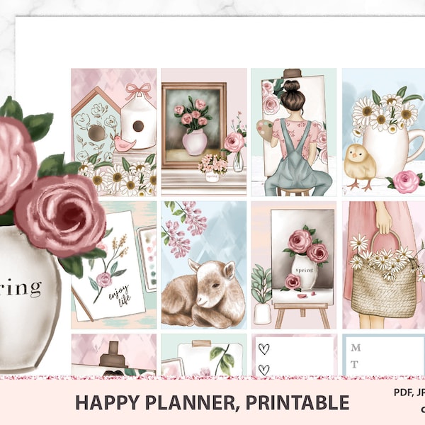 Kits d’autocollants planificateur imprimables, ferme anglaise, trousse hebdomadaire Happy planner, Classic Happy planner 2021, kit Mambi, Silhouette, Cricut