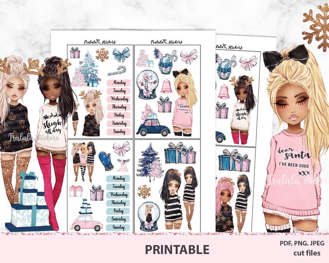 Xmas Girls Planner Stickers Printable, Christmas Printable Kit for ...