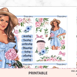 Druckbare Aufkleber mit Blumen, Pfingstrosen, Blumenaufkleber, Mode Mädchen, Kugel Journa dekorative Set, Sticker TN Digital Kit