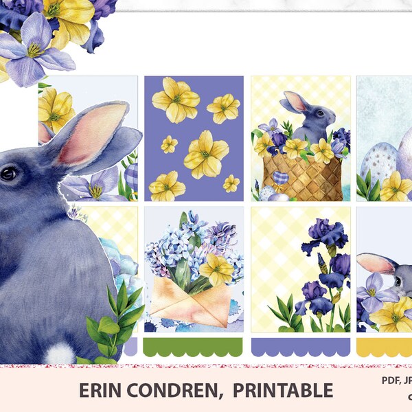 Ester Weekly  Erin Condren Planner Stickers Printable, Bunny kit, ECLP Watercolor Stickers, Silhouette cut files, PNG stickers DIY
