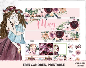 MAY MONTHLY kit printable Erin Condren, Mothers day Planner Stickers, Floral Planner Stickers, Printable Planner Stickers Cut Files