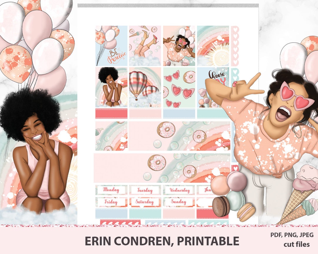 Be Positive Erin Condren Printable Planner Stickers, Me Time Self Care ...
