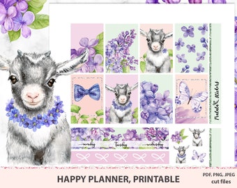 Lilac Happy Planner Printable planner stickers, Printable sticker kit, MAMBI Weekly stickers, Vertical view stickers, Silhouette