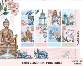 Cherry Blossom Printable Planner Stickers Erin Condren, ECLP stickers, Weekly kit, Floral stickers, printable stickers with flowers