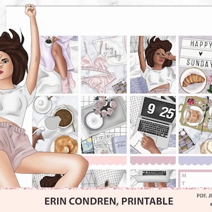 Sunday Morning Erin Condren Printable Planner Stickers, Weekly Planner Sticker Kit, Digital Sticker, Silhouette/Cricut