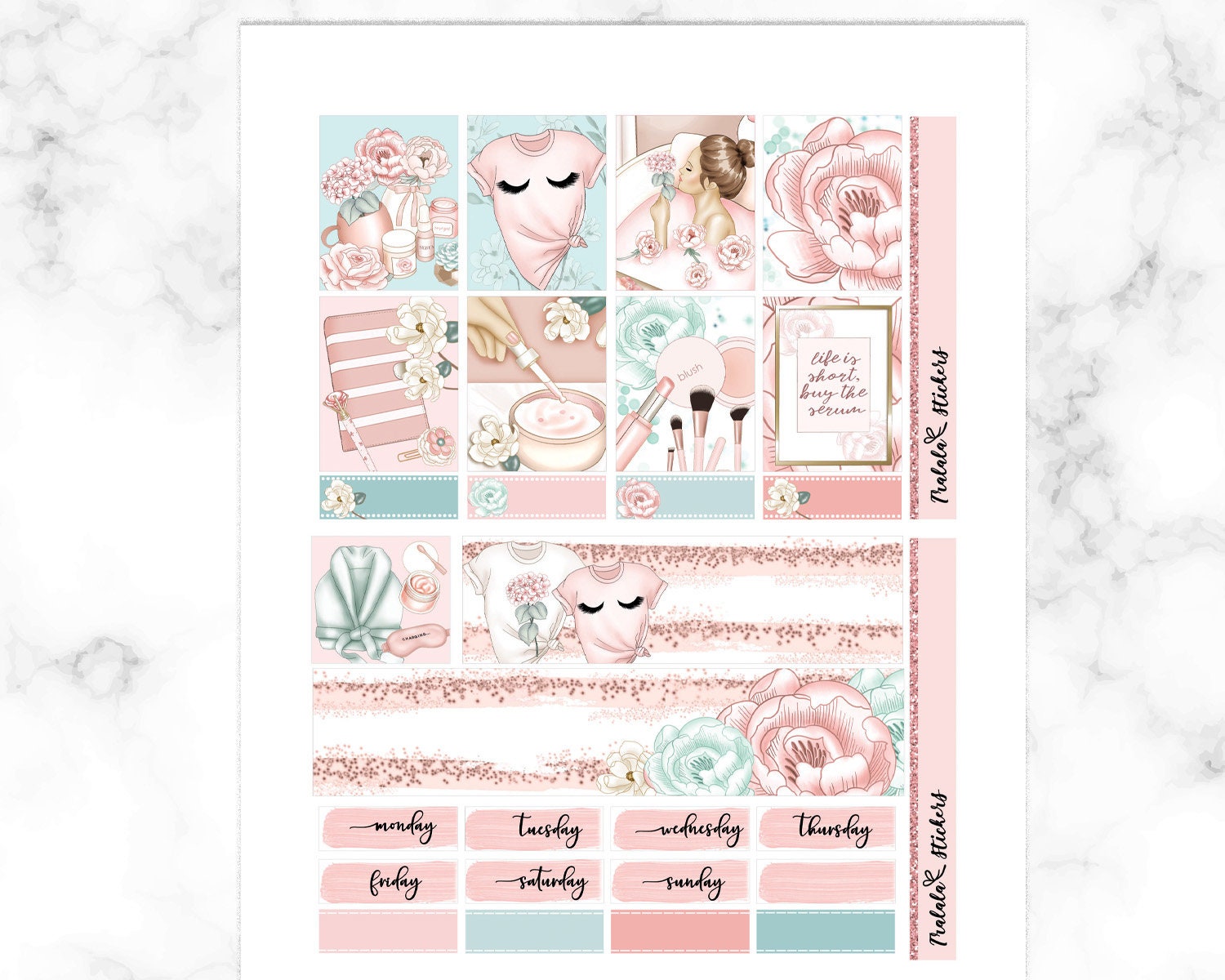 Self Care Printable Stickers Erin Condren Printable Kit SPA | Etsy