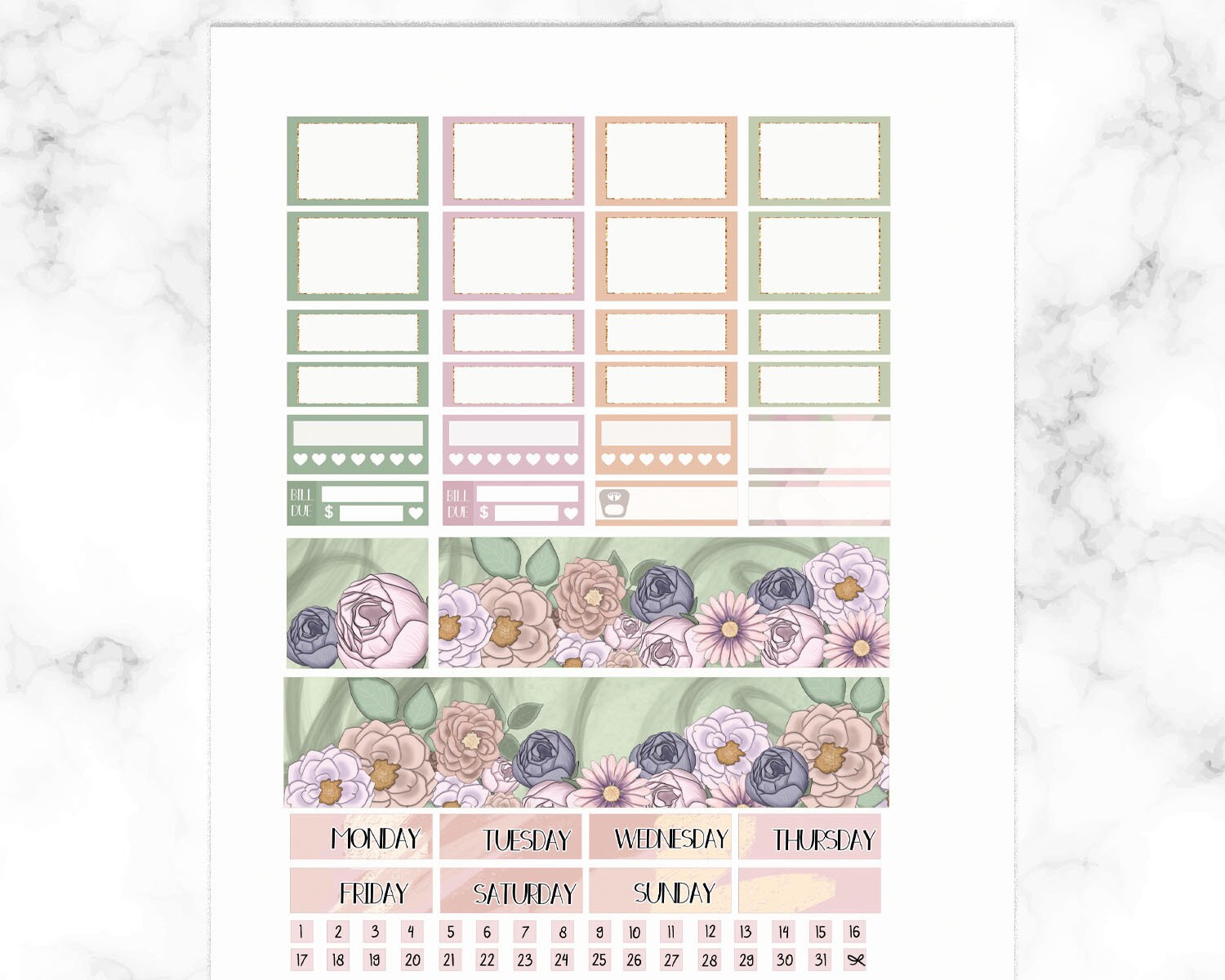 Flowers Erin Condren Planner Stickers Vertical, Printable Planner ...