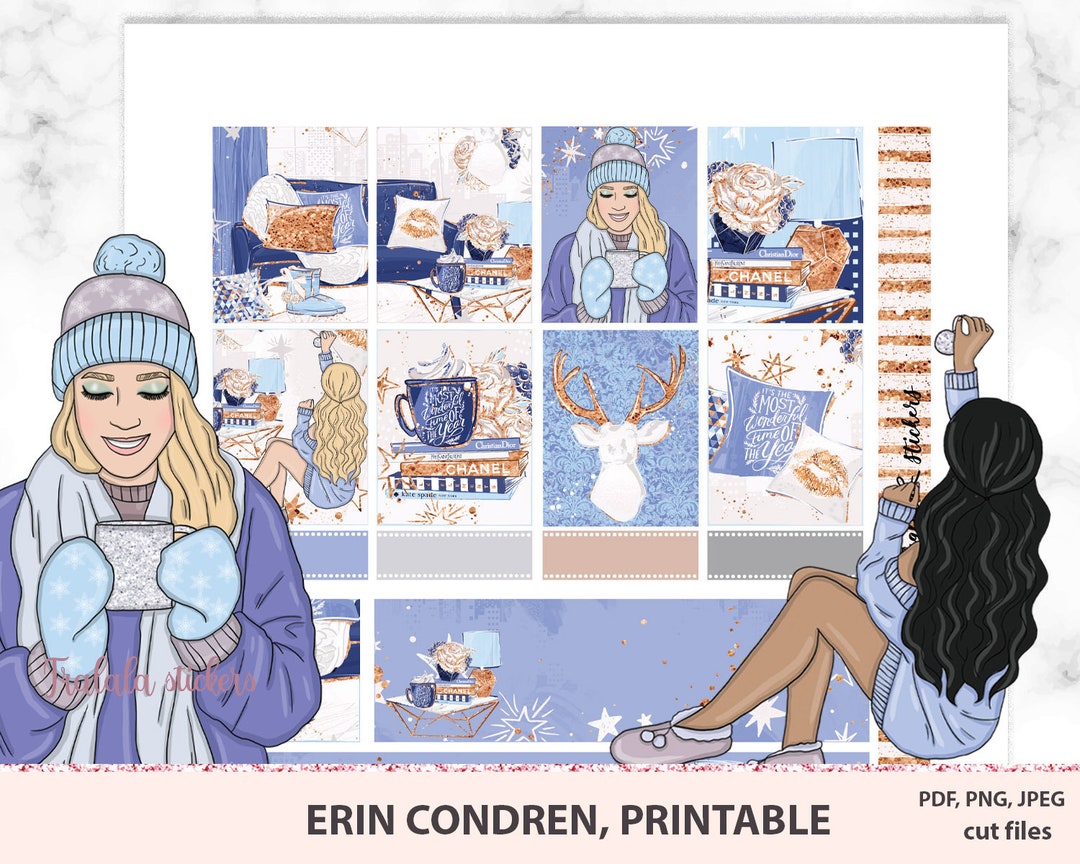 Winter Vibes, Erin Condren Printable Planner Sticker Kit, Watercolor ...