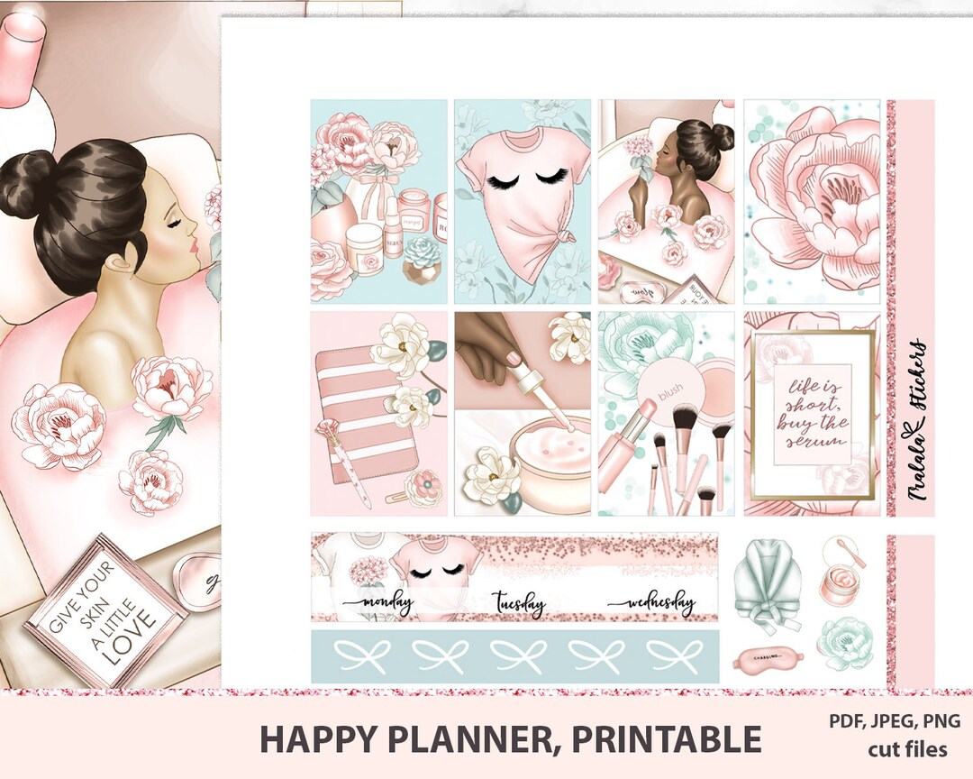 Self Care Printable Stickers, Happy Planner Printable Kit, SPA Weekly ...