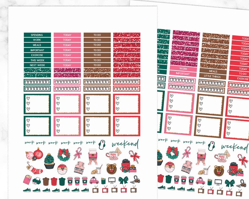 Christmas Printable Sticker Kit Happy Planner Weekly Set Red - Etsy