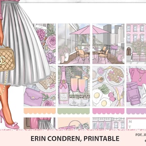 Erin Condren planner stickers vertical, Brunch, Printable planner stickers, Instant download, Cricut/Silhouette cut files, floral weekly kit