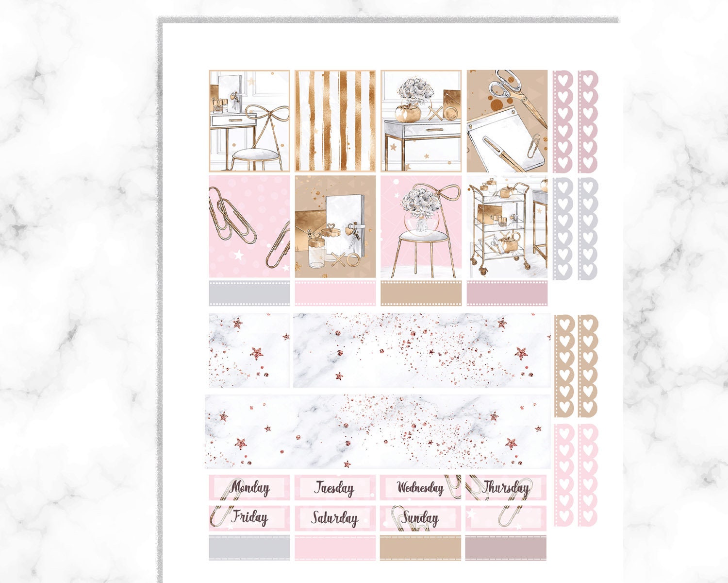 Gold Office Erin Condren Printable Stickers Shiny Pink - Etsy