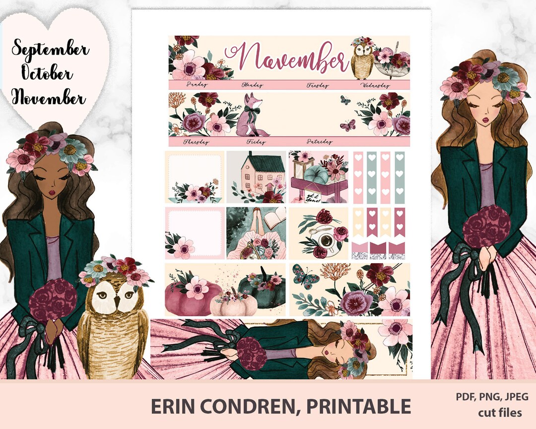 September MONTHLY Printable Planner Kit for Erin Condren Life Planner ...