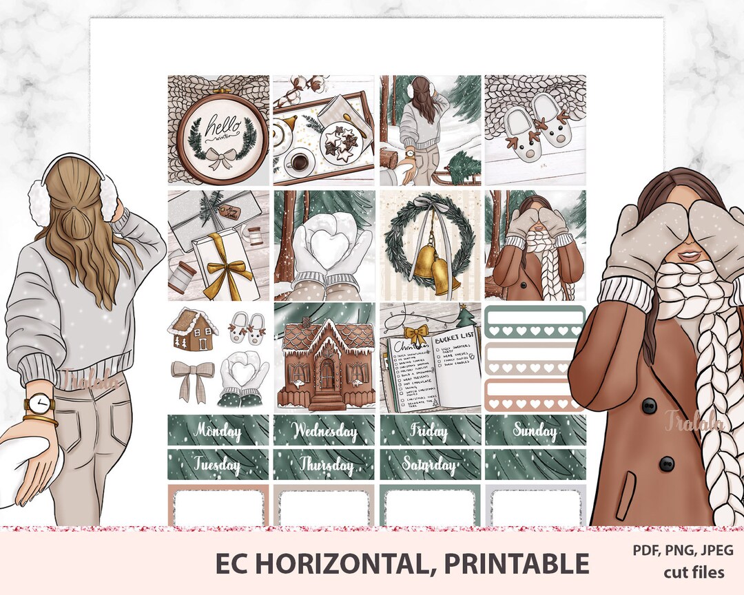 Snowing Weather Erin Condren Printable Horizontal Planner Stickers ...