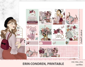 Autumn in Paris Erin Condren planner stickers printable, fall weekly kit, printable sheets, planner stickers for bullet journals and diary