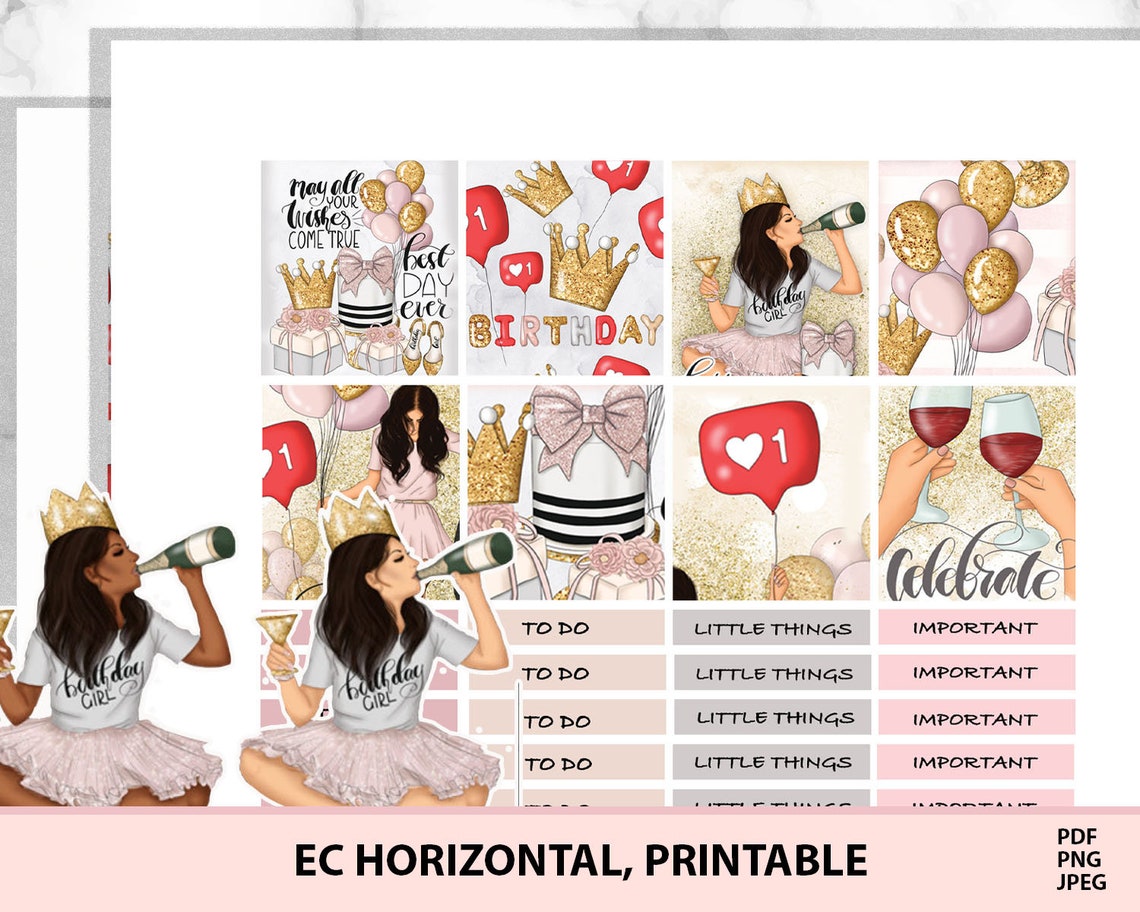 BIRTHDAY PRINTABLE Planner Stickers for Erin Condren - Etsy