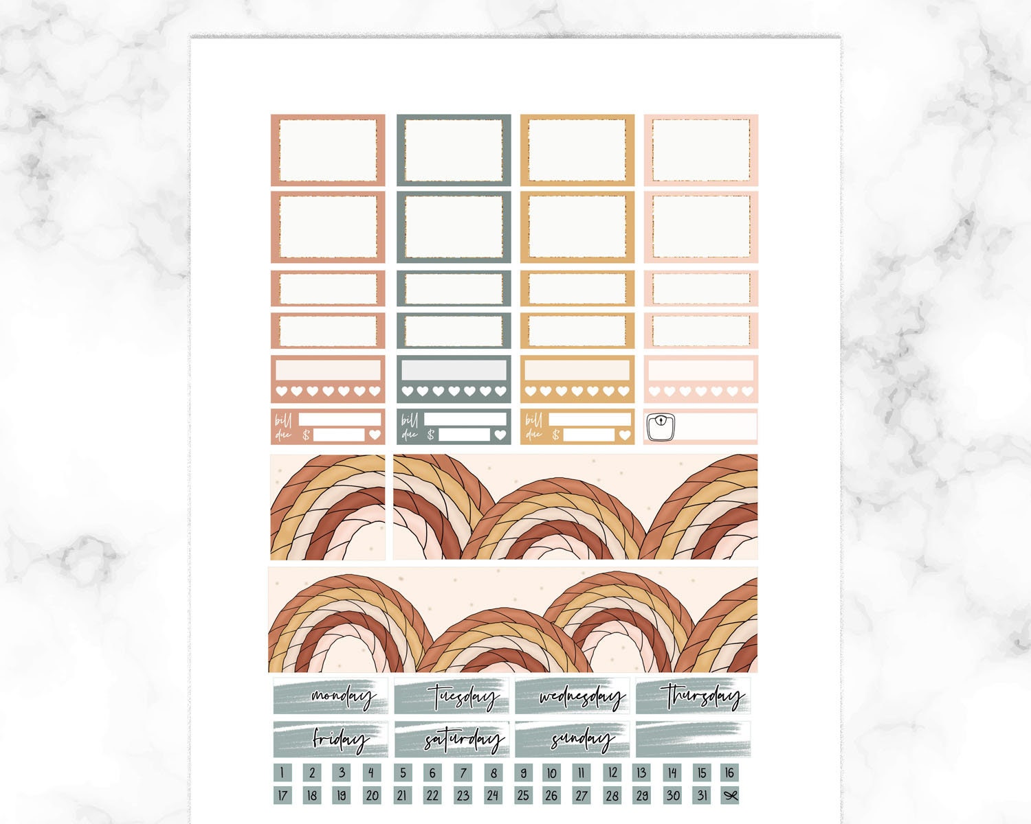 Erin Condren Printable Planner Stickers Muted Rainbows - Etsy