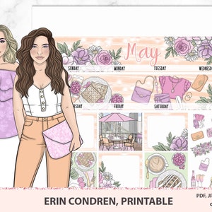 Março abril maio Kit para impressão Erin Condren, adesivos mensais para impressão, adesivos de brunch, kit floral mensal, arquivos de corte de silhueta Cricut